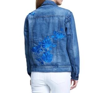 Seven7 Denim Jacket Blue Floral Embroidered Women’s Sz Small